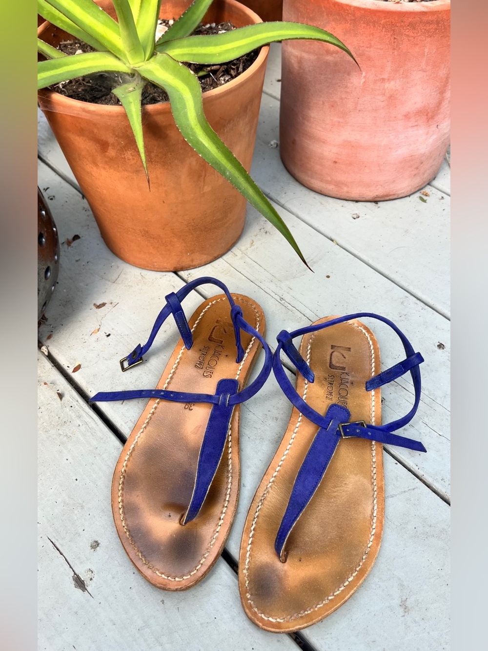 K. Jacques blue suede sandals ~ made in Saint Tropez artisan
